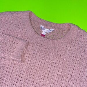 No Boundaries Pink Chenille Waffle Knit‎ Lace Up Sweater Womens XS Pullover